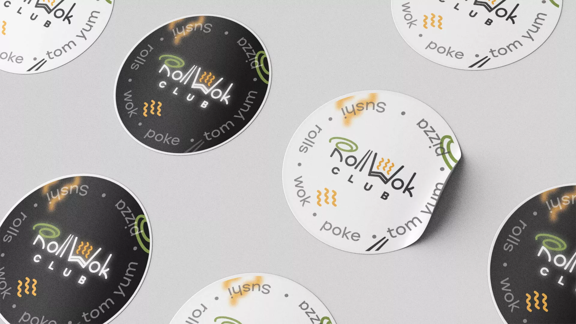 Разработка наклеек для суши-бара «Roll Wok Club» в Краснодаре